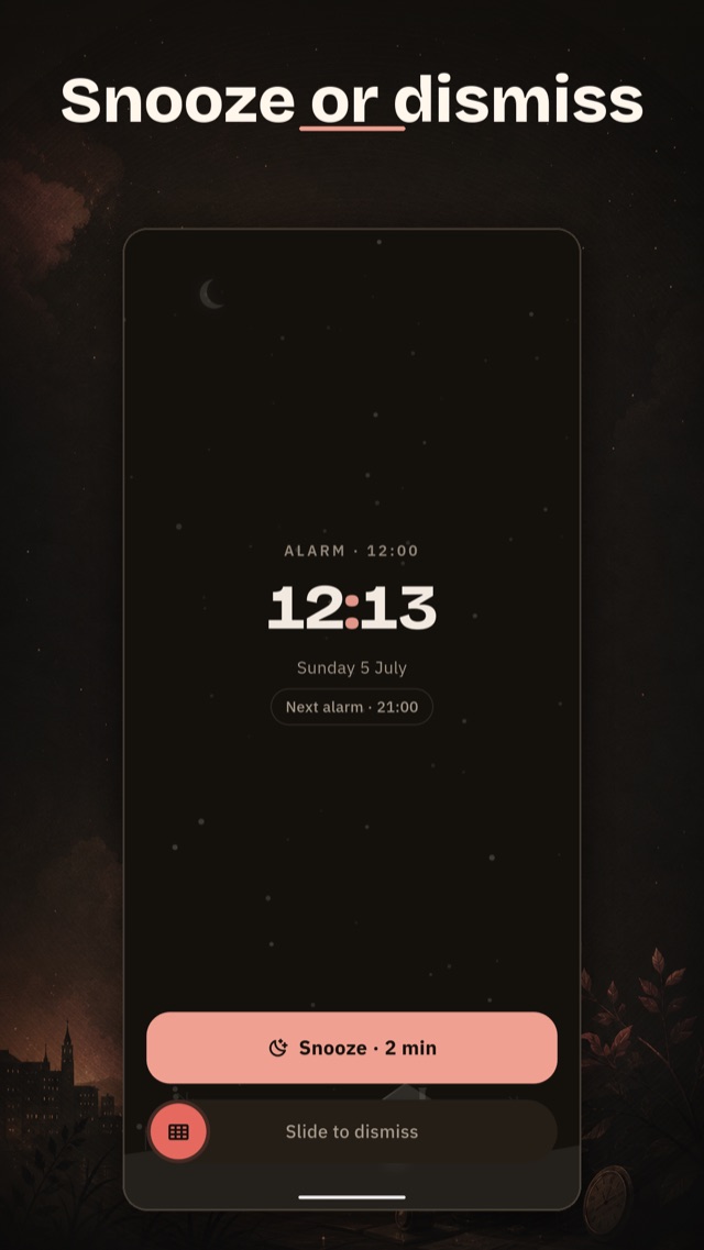 Ring screen with snooze and slide-to-dismiss controls